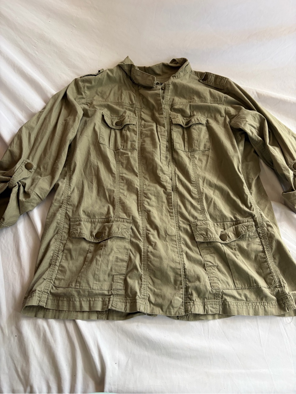 Ashley Stewart Women's Olive Green Utility Cargo Jacket Size 12 Snap Front